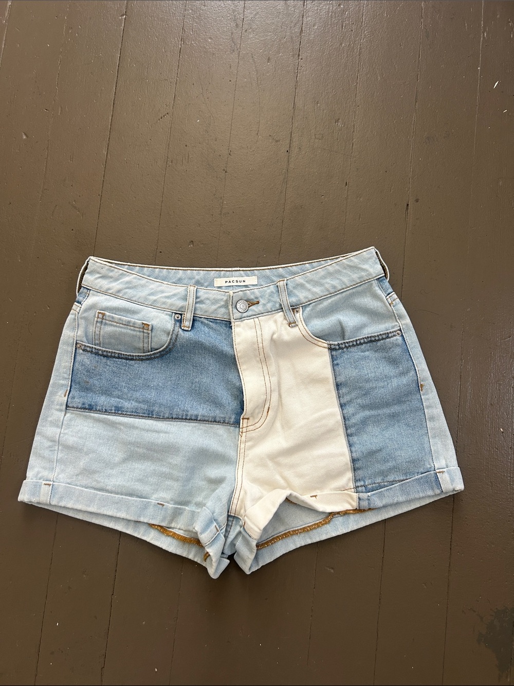 Pacsun Patchwork Light Blue & White Denim Shorts Size 29